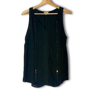 Lily White Sleeveless Black Tassel Top